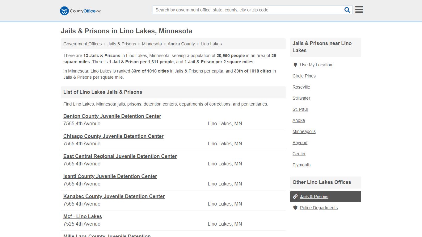 Jails & Prisons - Lino Lakes, MN (Inmate Rosters & Records)