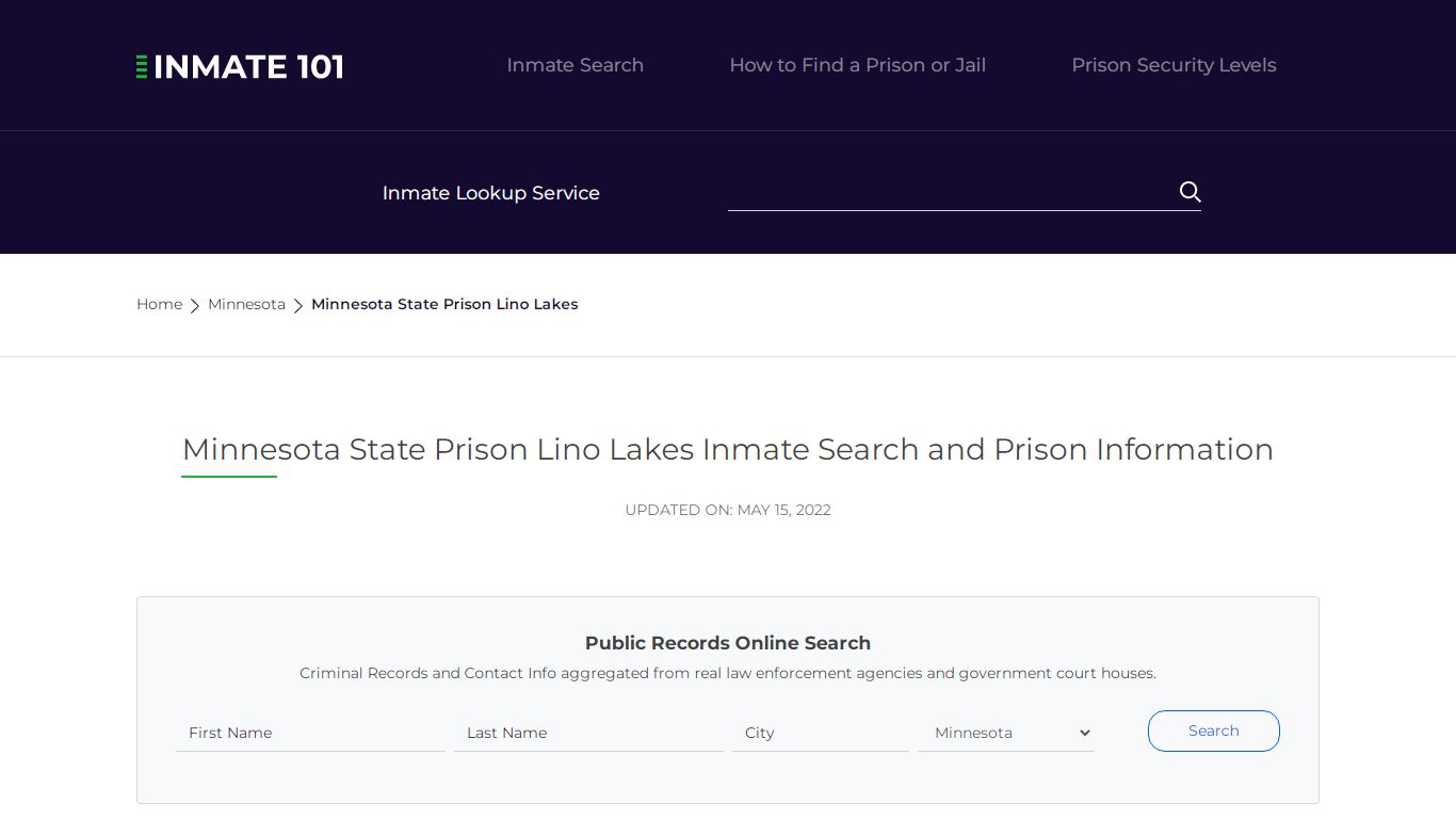 Minnesota State Prison Lino Lakes Inmate Search ...