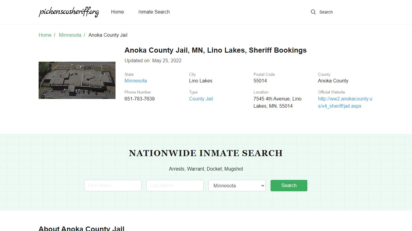 Anoka County Jail, MN, Lino Lakes, Sheriff Bookings